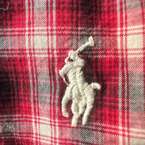 Ralph Lauren Button Down Dress Shirt Boys Size 5 red, white, and black plaid. - Picture 5 of 8